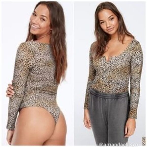 VS PINK NWT Leopard Animal Print Long Sleeve Bodysuit Size S - Picture 12 of 12